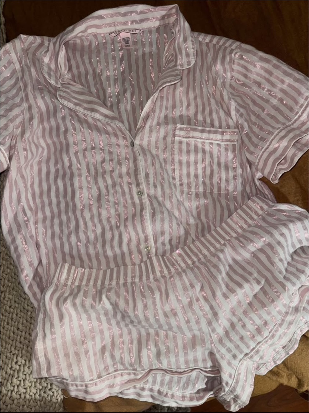Victoria’s Secret shimmer Striped Pink & White Pajama Set